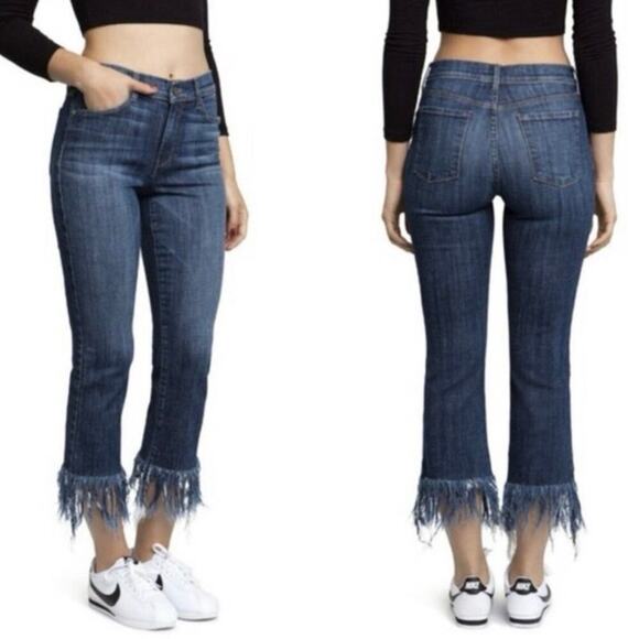 Pistola Tallis Fringe Hem Cropped Lower Mid Rise Medium Wash Jeans Size 24 - Picture 1 of 12
